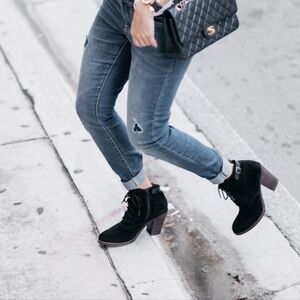 Lucky Brand Echoh Black Suede Lace-Up Ankle Bootie, Size 7.5M